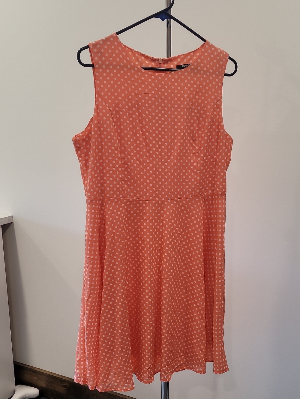 zeagoo Coral Polka Dot Sleeveless Fit-and-Flare Mini Dress